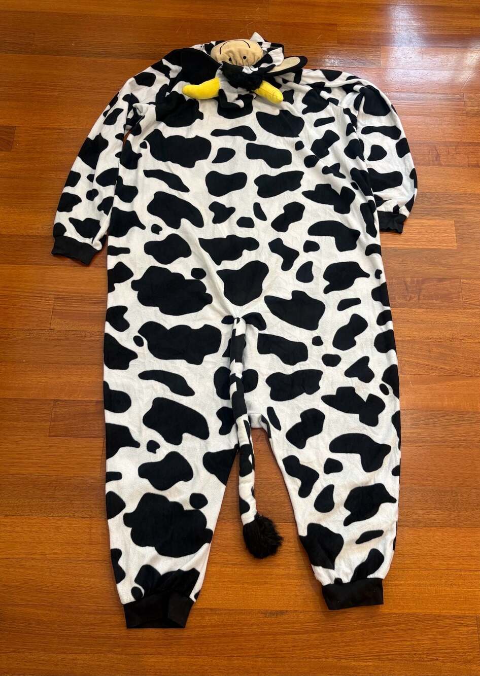 Cow Animal Character Fleece Hooded Onesie Jumpsuit with Tail Adult XL - Picture 6 of 7